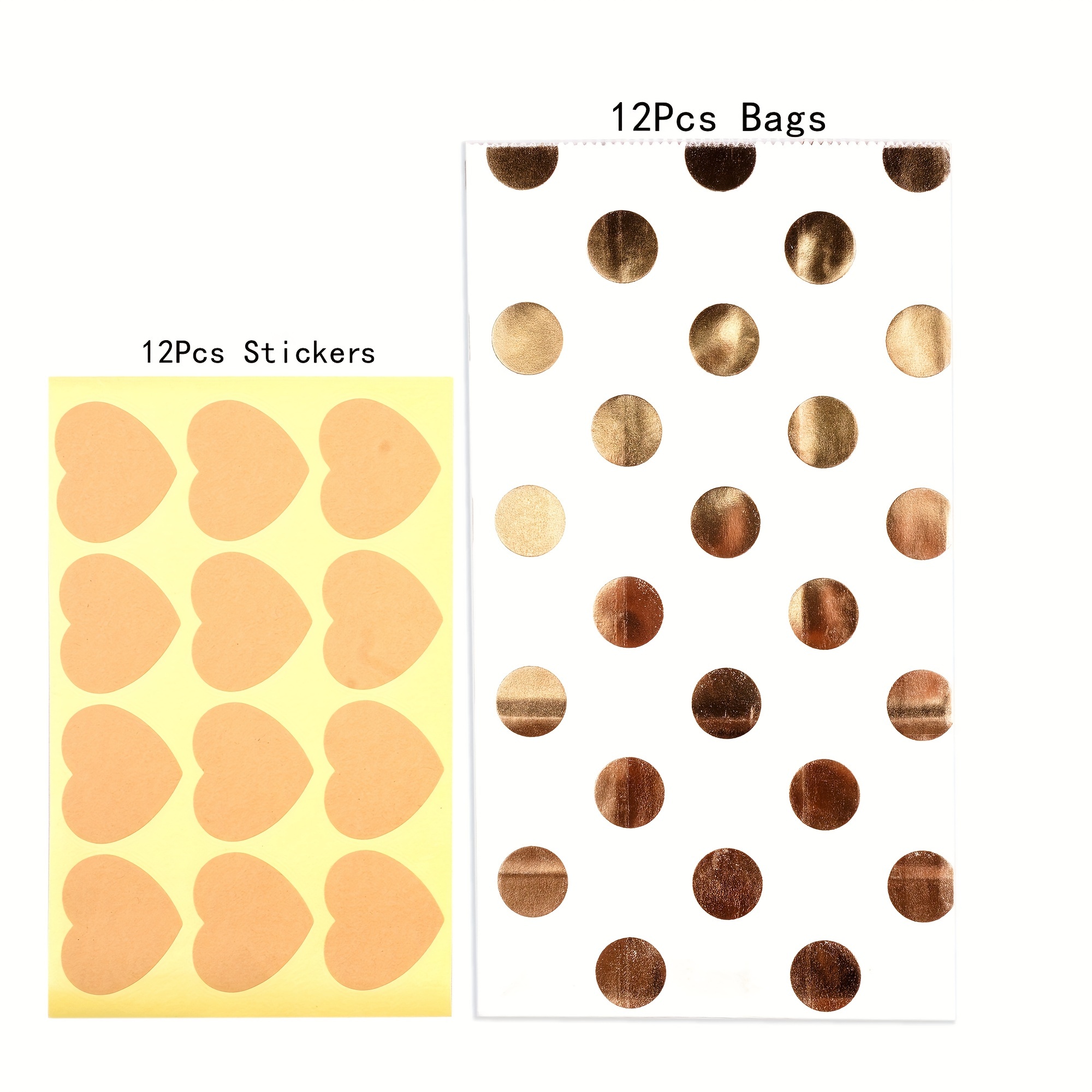 E-shop Set mit 12 goldenen Geschenktüten aus Kraftpapier mit Polka Dots und Schleifengestängen, ideal für Gastgeschenke, Hochzeitsleckereien und