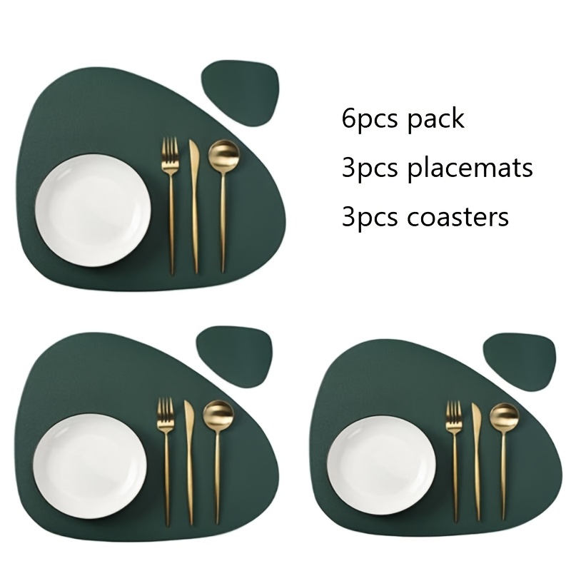 6pcs Placemats And Coasters (3pcs Placemats And 3pcs Coasters), Wedding Table Decoration Placemats And Coasters, Gift Placemats, Black, Green, Gray, Blue