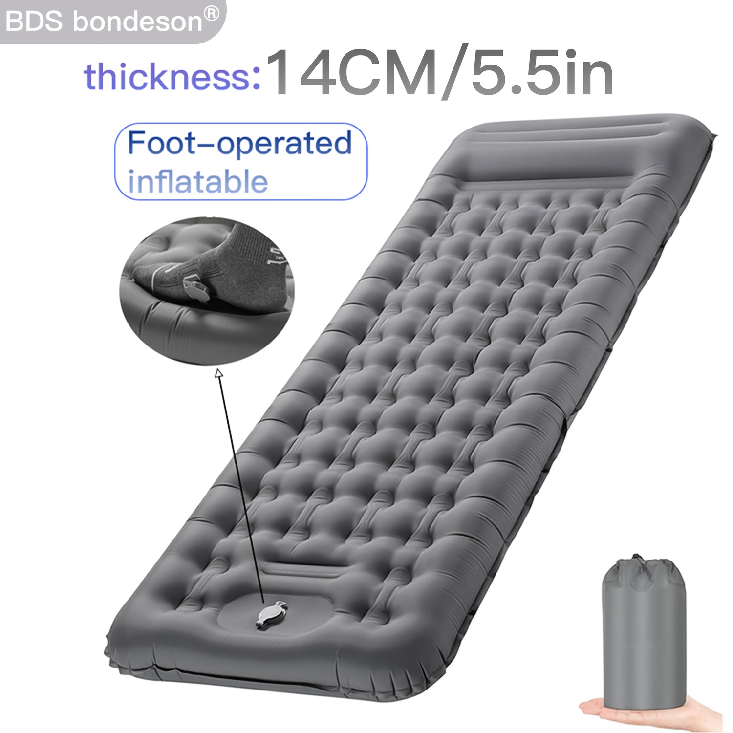 TEMU Colchão de ar por pés com bomba de ar integrada - Colchão de ar auto-inflável extra-grosso de 14cm/5.5in com bomba de ar para pés, pesado e