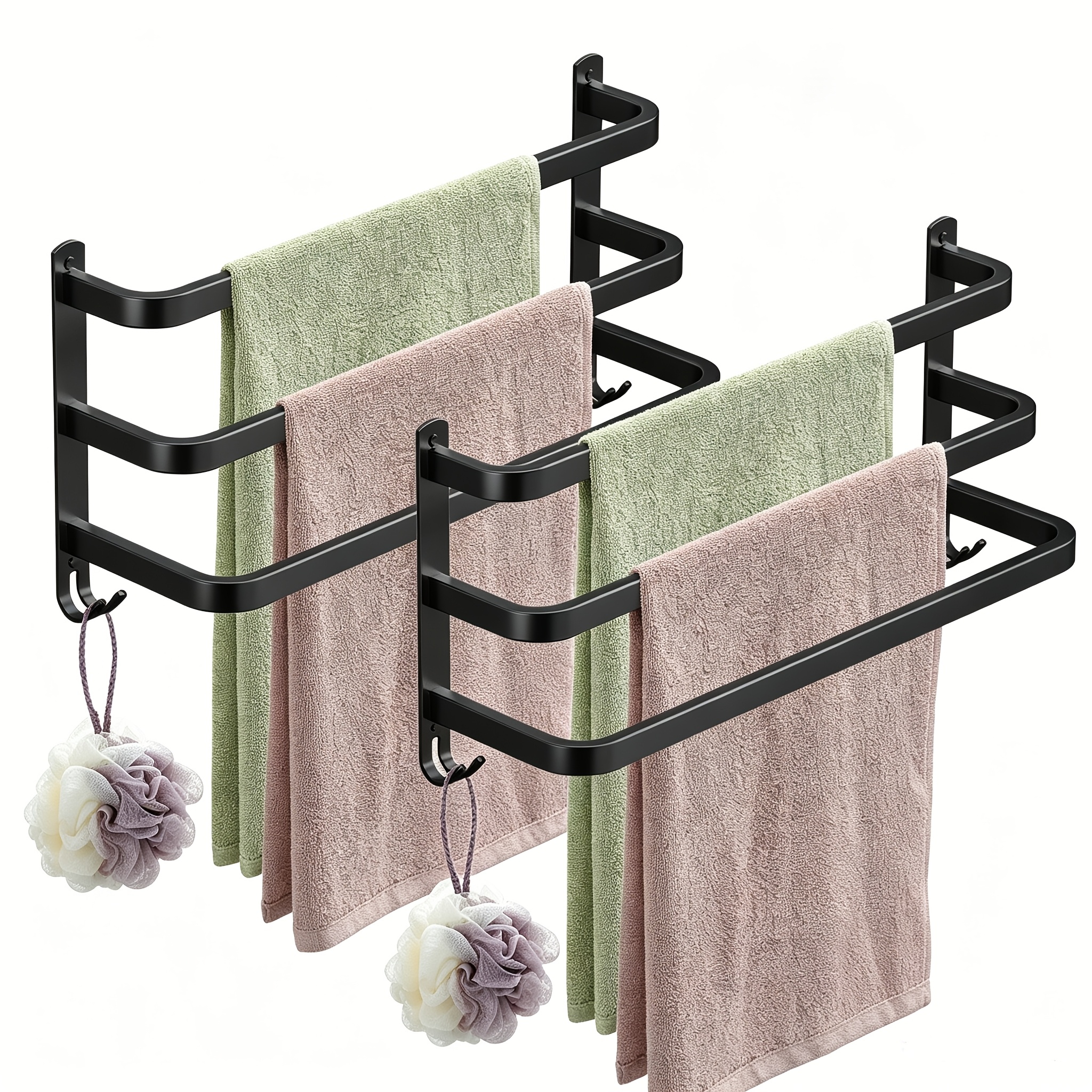 Image of 2-pack 3-bar Towel Drying Stand - 50cm Length Carbon Steel Clothes Airer, Sturdy Base For Indoor/outdoor Use, Rustproof And Space- For Bathroom, Laundry And Spa, , Drying Racks