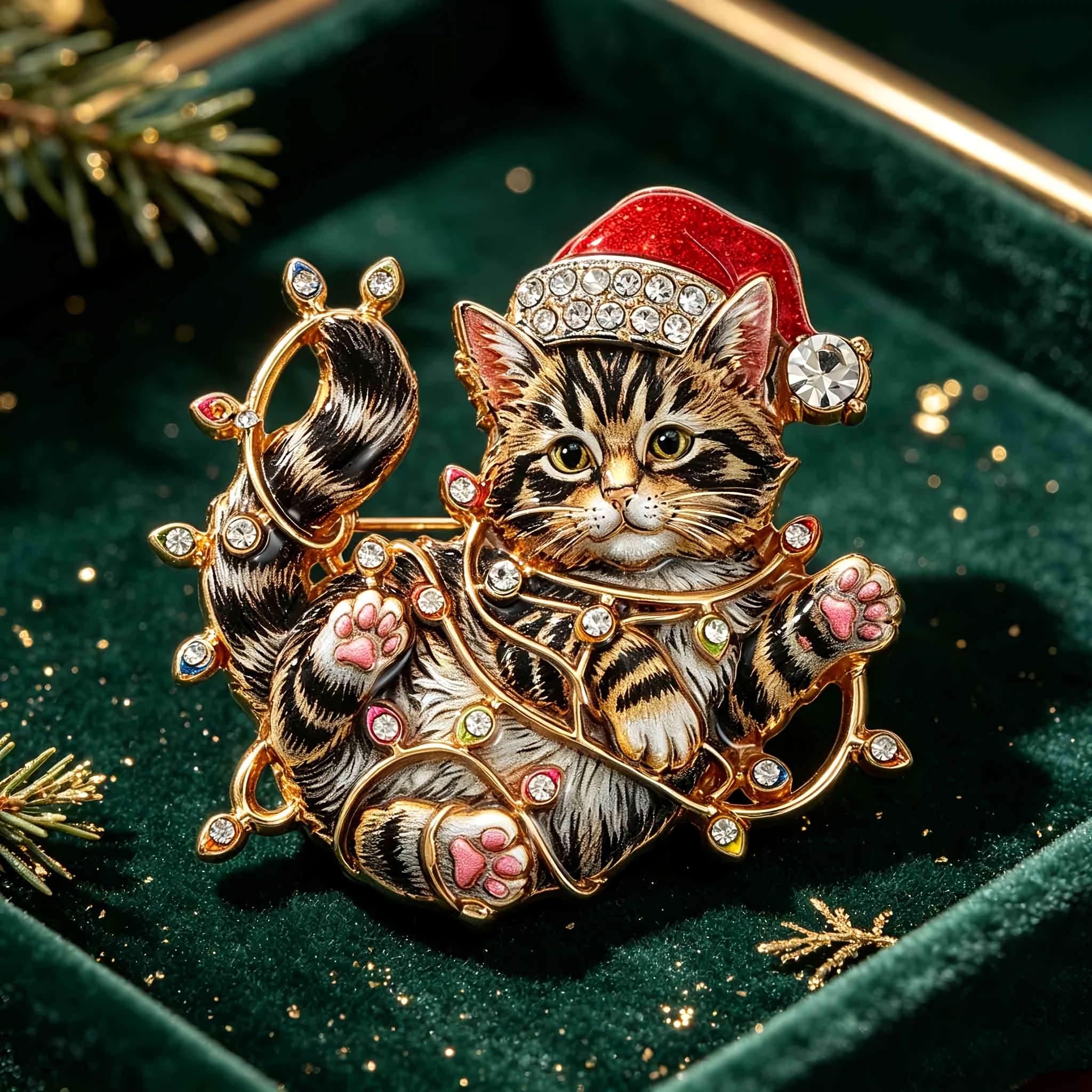 TEMU 1pc Christmas Tinsel Cat Brooch, Retro Exquisite Elegant , Suitable For Coat Back Decoration, Christmas Gift