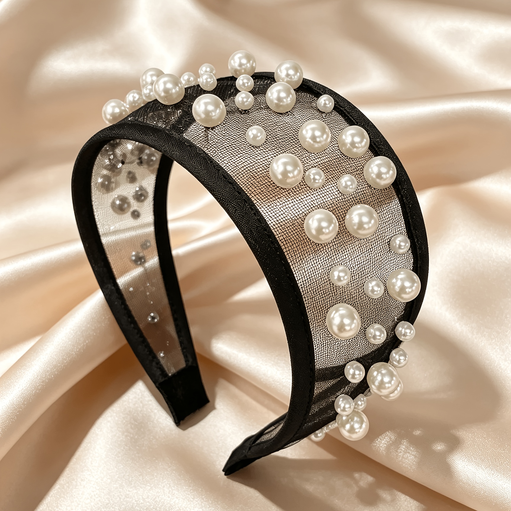 TEMU 1 serre-tête large en tulle de perles de luxe, mode, polyvalent et de qualité supérieure, à , pour fête d'anniversaire