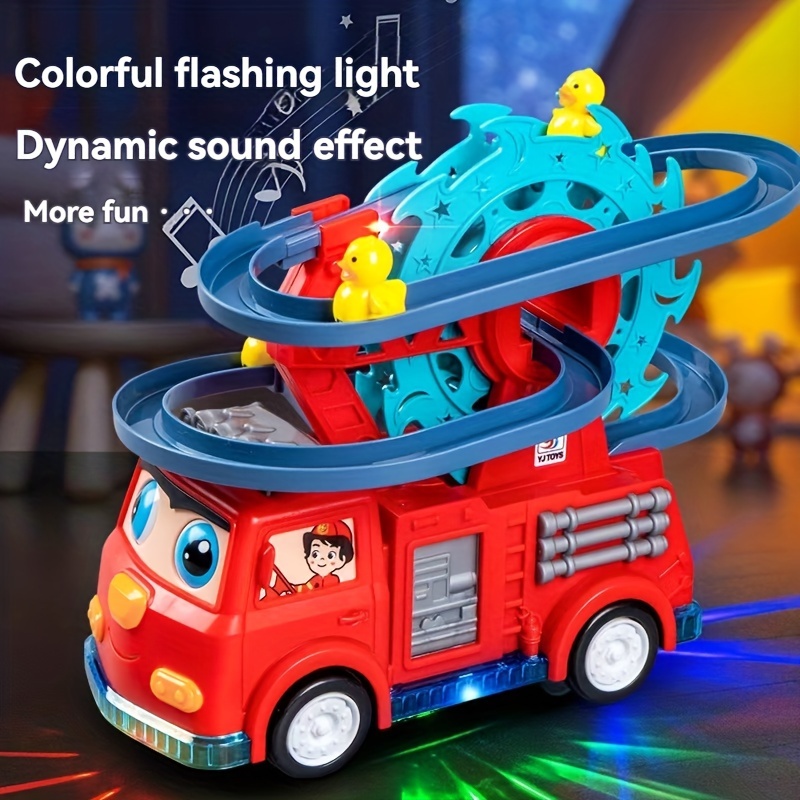interactive toy set duck wheel fire truck with sliding track lights music educational gift for boys and girls details 4