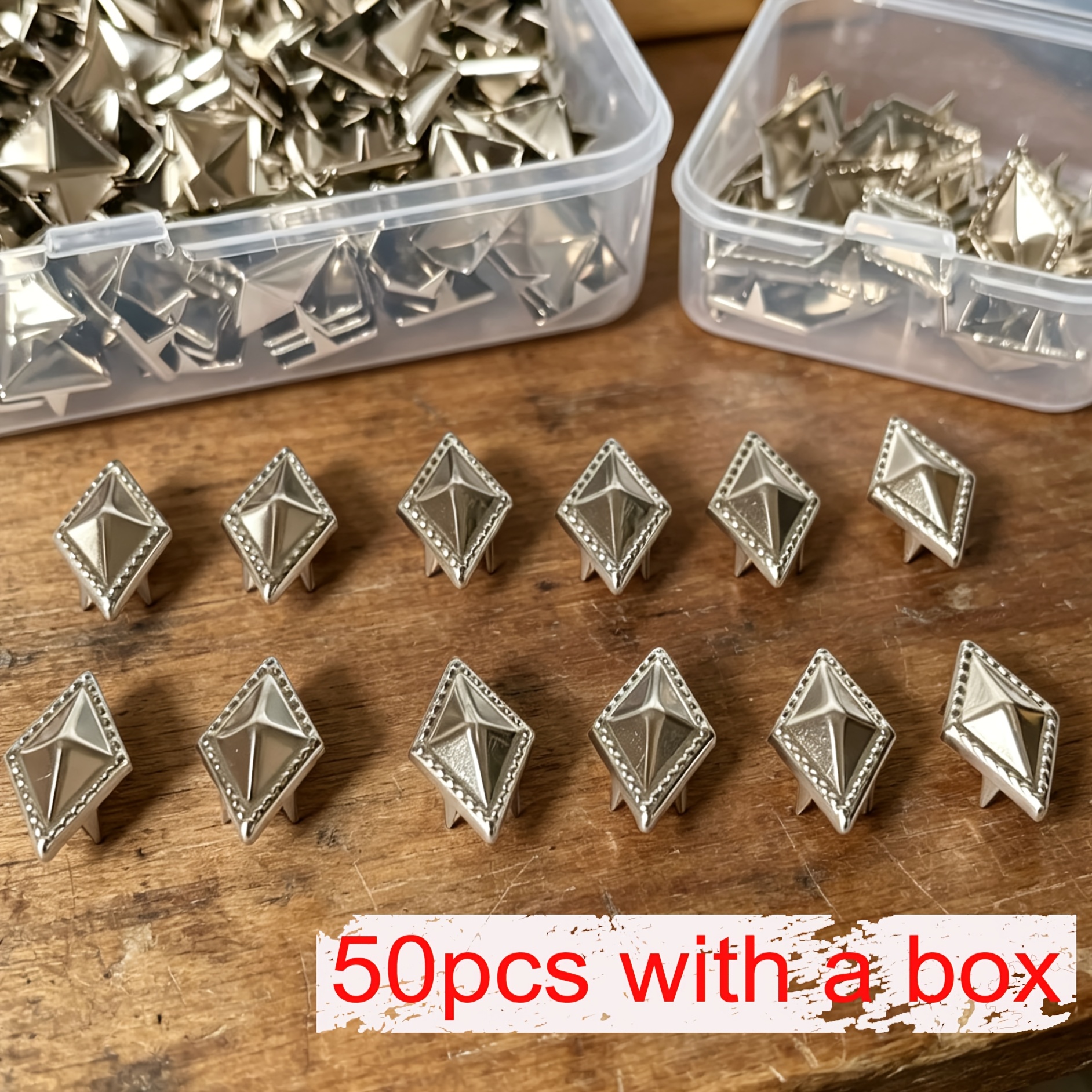 TEMU 50 piezas con de remaches de metal con pirograbado de diamante de 4 , remaches de punk para manualidades de cuero, bolsos, cinturones, zapatos y