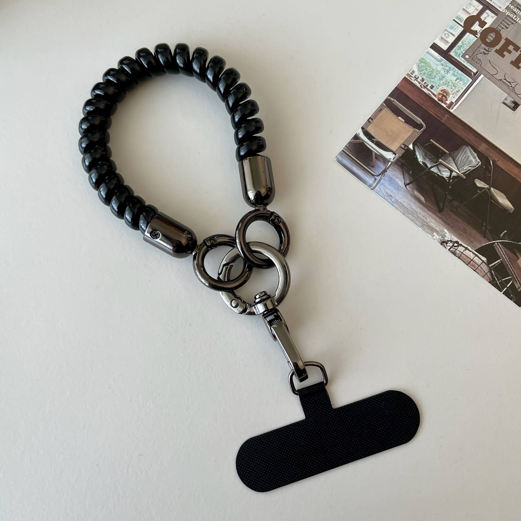 TEMU 1pc ' Spring Rope Anti-lost Mobile Wristband, Dual-tone Telephone Coil Hand Strap, Metal Buckle T-hook Mobile Accessory, Trendy Daily Mobile