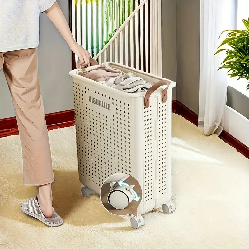 space saving foldable storage basket with wheels organizer for towels clothes toys more easy to for home kitchen bathroom details 0