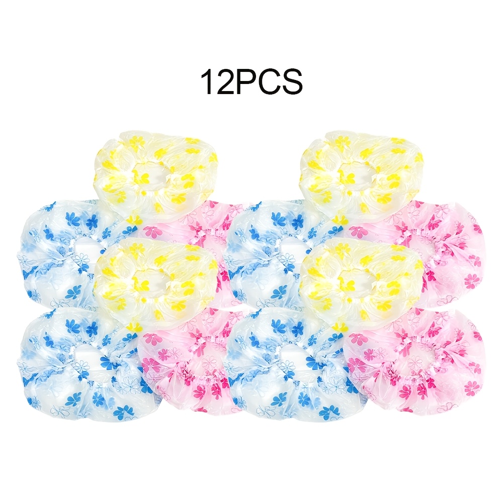 TEMU 12pcs Adjustable Printed Shower Caps, , Reusable, With Elastic Bands, Ideal For Women' Salons, Beauty Treatments, Chic Bathroom Additions, Chic