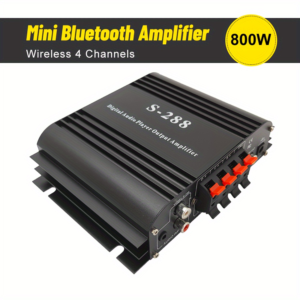 S-288 ワイヤレス5.0ミニカーオーディオアンプ4.1チャンネルMax-800Wハイファイステレオアンプ、高音と低音のコントロール