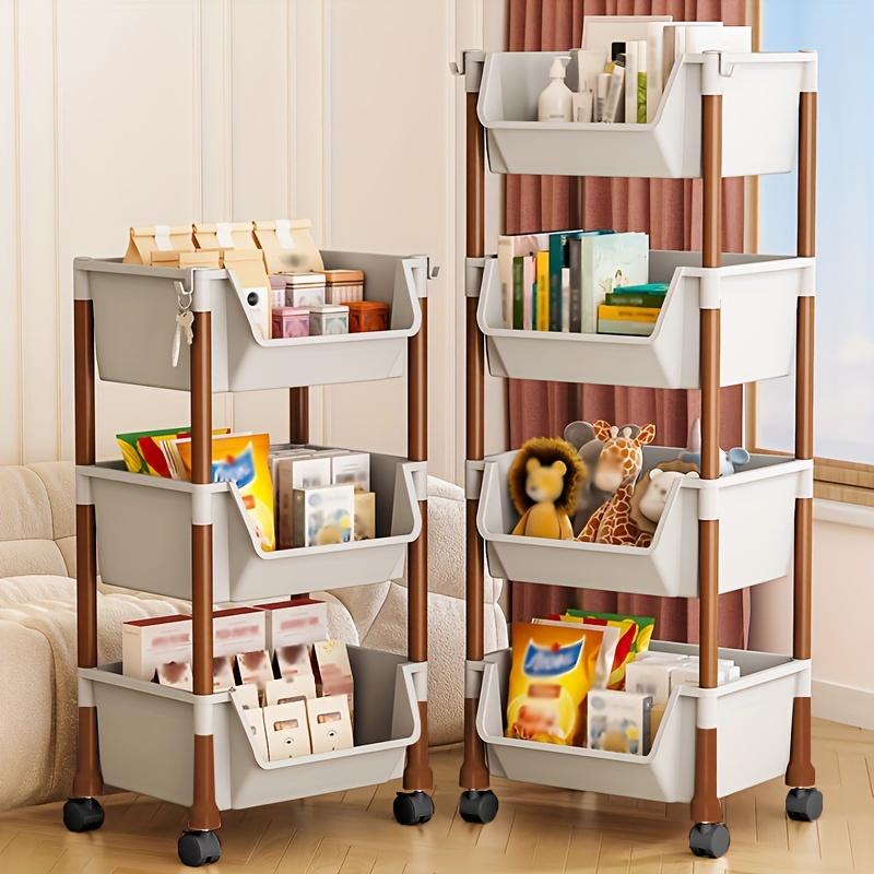 

Small 3/4/5-tier Rolling Storage Cart With Wheels, Plastic Floor-mounted Organizer Shelves For Bedroom, Bedside, And Bathroom - Multiple Room Use Tiered Shelf