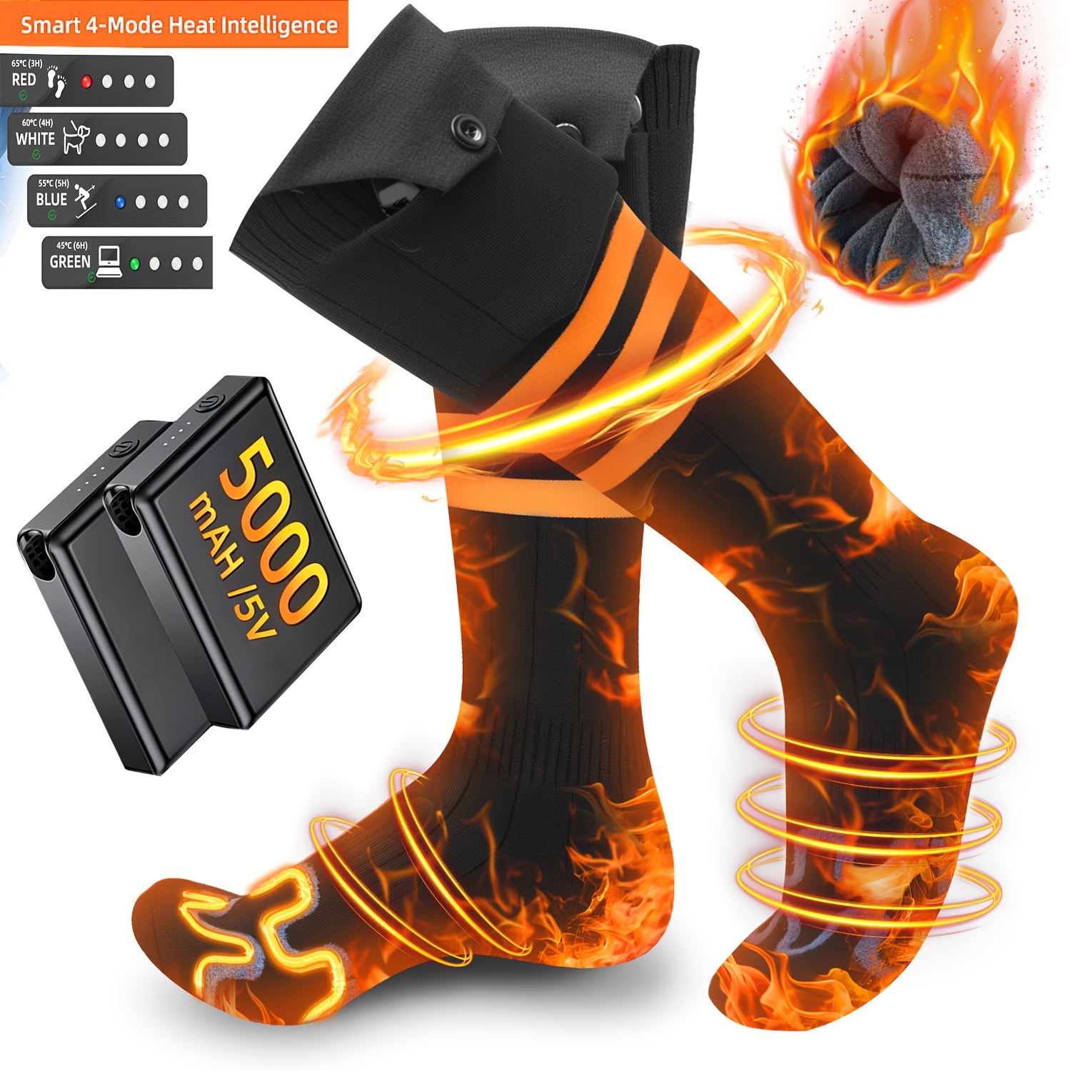 TEMU Chaussettes Chauffantes à Piles, Chaussettes Chauffantes Rechargeables pour Hommes et Femmes, Chaussettes Chauffantes Électriques à Piles pour