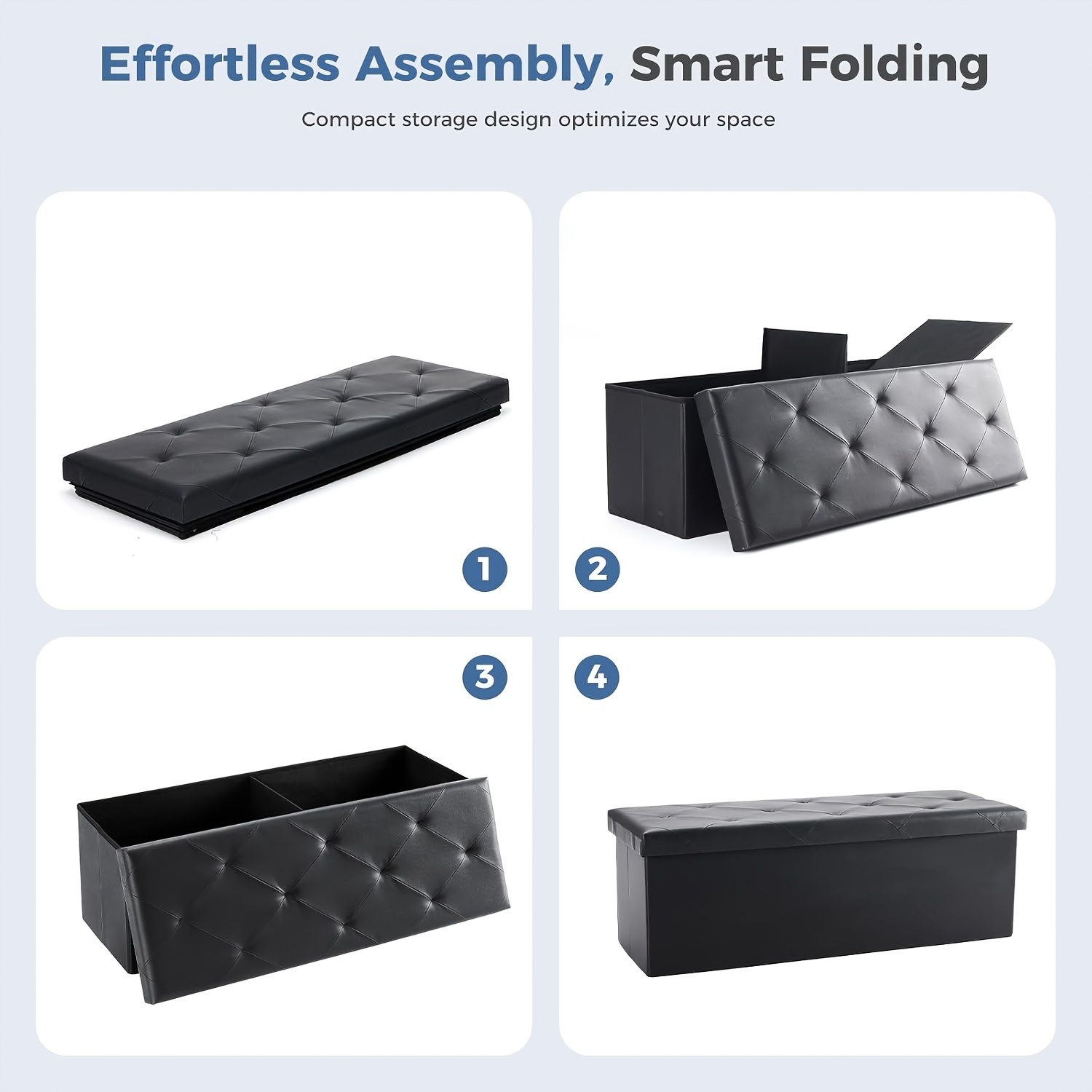 Multi-Functional Ottoman with Storage Bench | Folding Foot Rest Stool, Space-Saving, Load 660 lbs, Upholstered, Classic Style, Hardwood, OLIXIS for Living Room, Bedroom, Office, Dorm