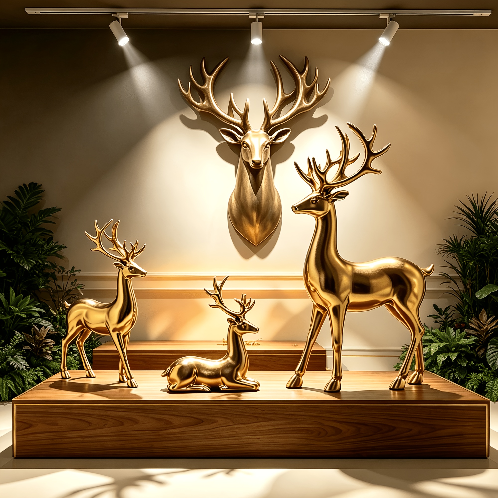 TEMU 3pcs Set, Collectible Figurines, Golden Reindeer Ornament Set, Electroplated Technology, Very Suitable For Tv Cabinets, Entrances, Shelf