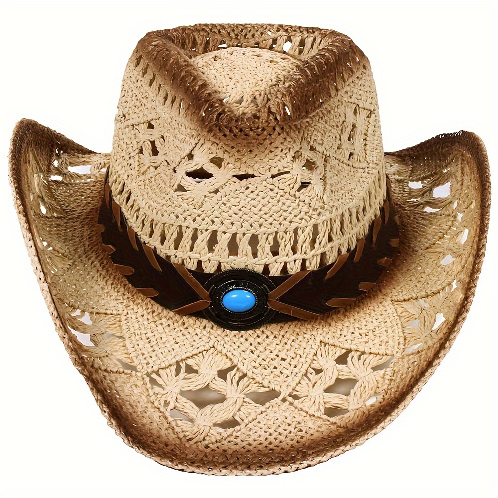 

1pc Men's Woven Straw Cowboy Hat
