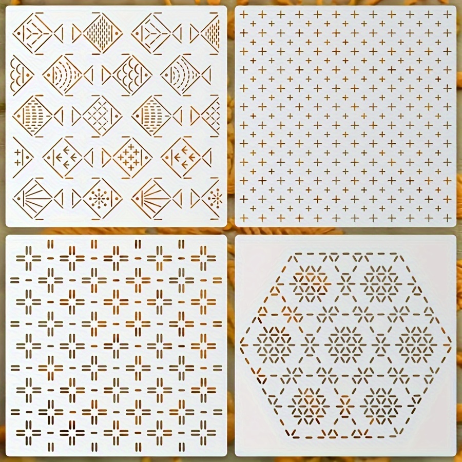 Image of 4pcs Embroidery Stencil Set With Creamy White Pet Templates - Reusable Pre-cut & Coaster Patterns Suitable For Quilting, Fabric Crafts, Diy Painting - & - Stencils For Wall Decor, Designs