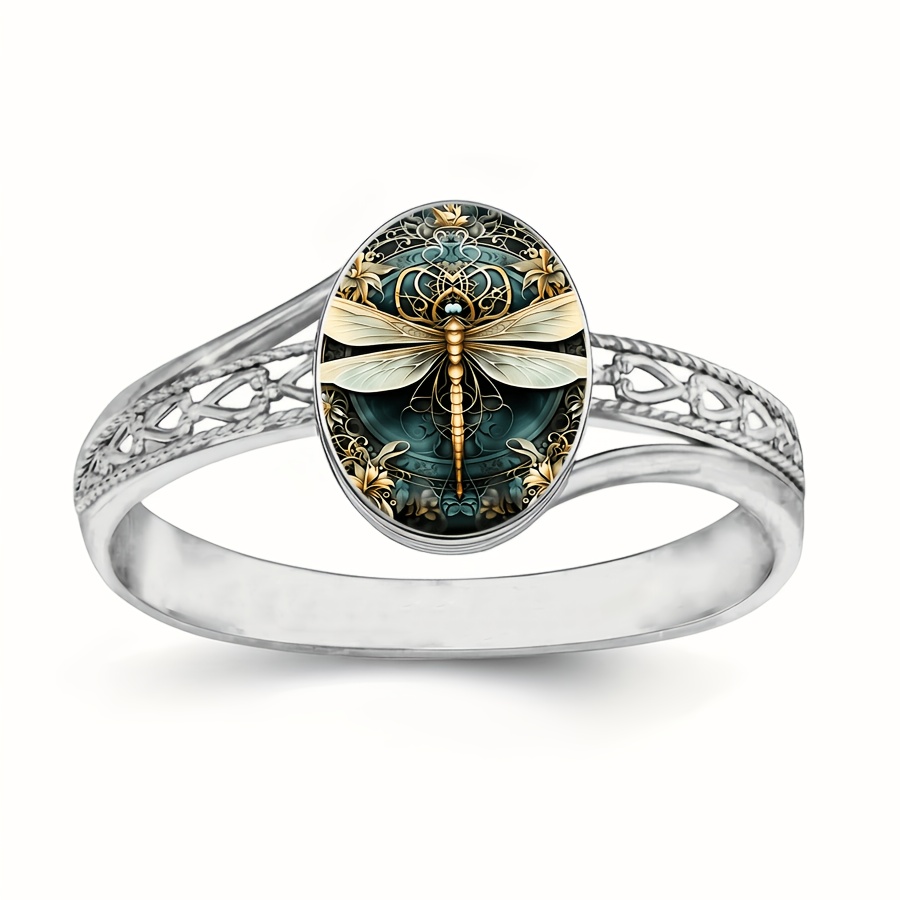TEMU 1pc Dragonfly Ring | Elegant Alloy Jewelry With Glass Mosaic, Floral And , Perfect For Daily Wear And Gift- Occasions