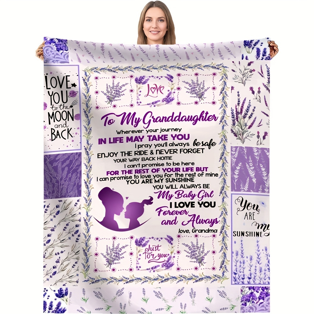 

Lavender Pattern Soft Flannel Fleece Throw Blanket With Heartfelt Granddaughter Message, Style, Knitted Weave, All-season Comfort, Ideal For Gifting On Special Occasions