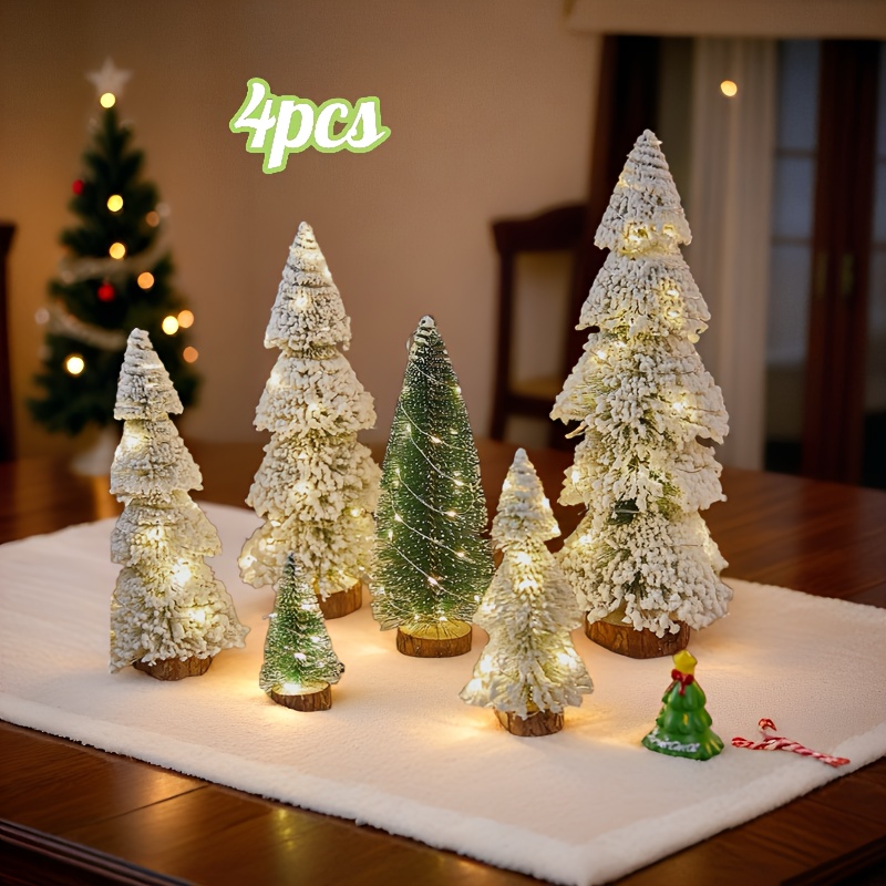 

4 Mini Artificial Christmas Trees With Wooden Bases, Christmas Gifts, Decorations (for Christmas, Halloween, Thanksgiving), Christmas Ornaments (without Bulbs).