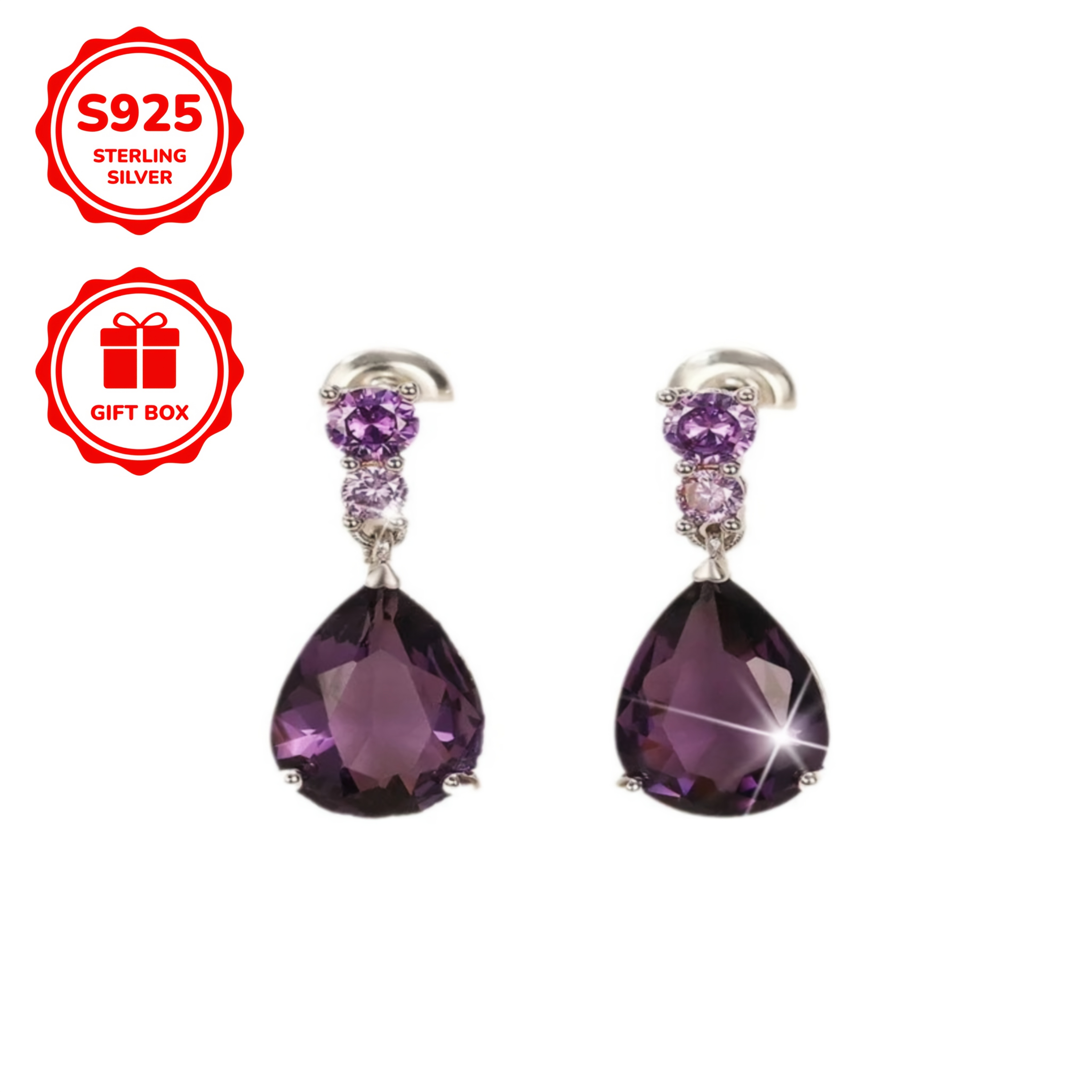 

Boucles d'Oreilles Pendantes Élégantes en Argent Sterling S925 avec Violet - Hypoallergéniques, Parfaites pour Tenue Décontractée & Cadeau, 4g, de Goutte, Polyvalentes et