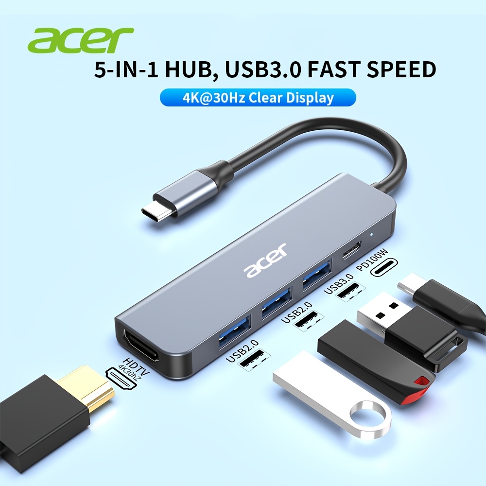 TEMU Acer Multiport Adapter With 4k@ Hdtv, 100w Pd Fast Charging Port, Usb 3.0 And Usb 2.0 Ports, Type C Dongle Docking Station For Macbook , Ipad