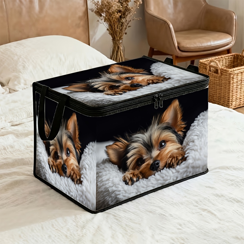 TEMU Boîte de rangement Yorkshire Terrier 1 pièce avec couvercle à fermeture éclair - Organisateur pliable sous le lit pour vêtements, couvertures,