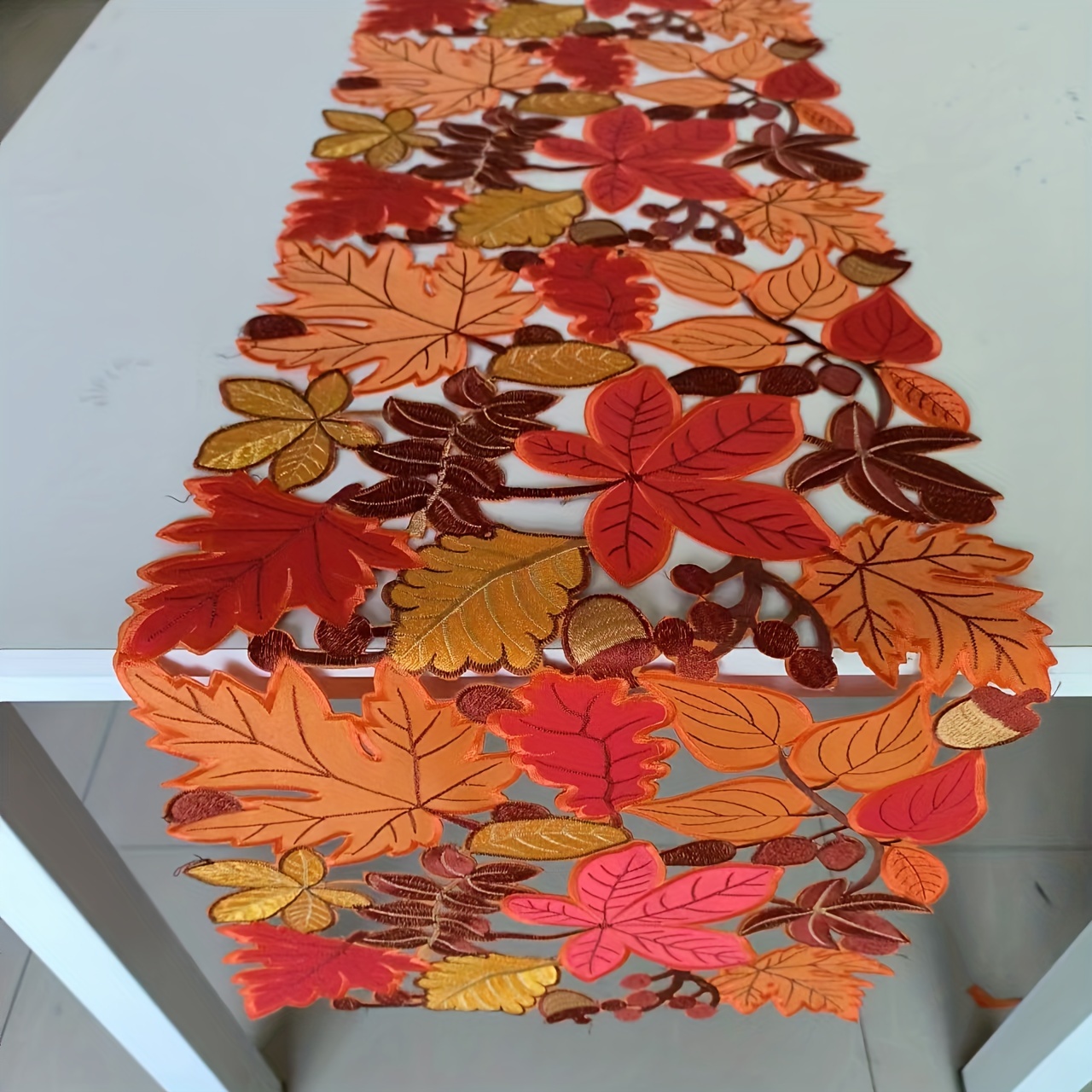 

Autumn Thanksgiving Maple Leaf Embroidered Table Runner - Polyester, Rectangular, Family & Dining Decor, Thanksgiving