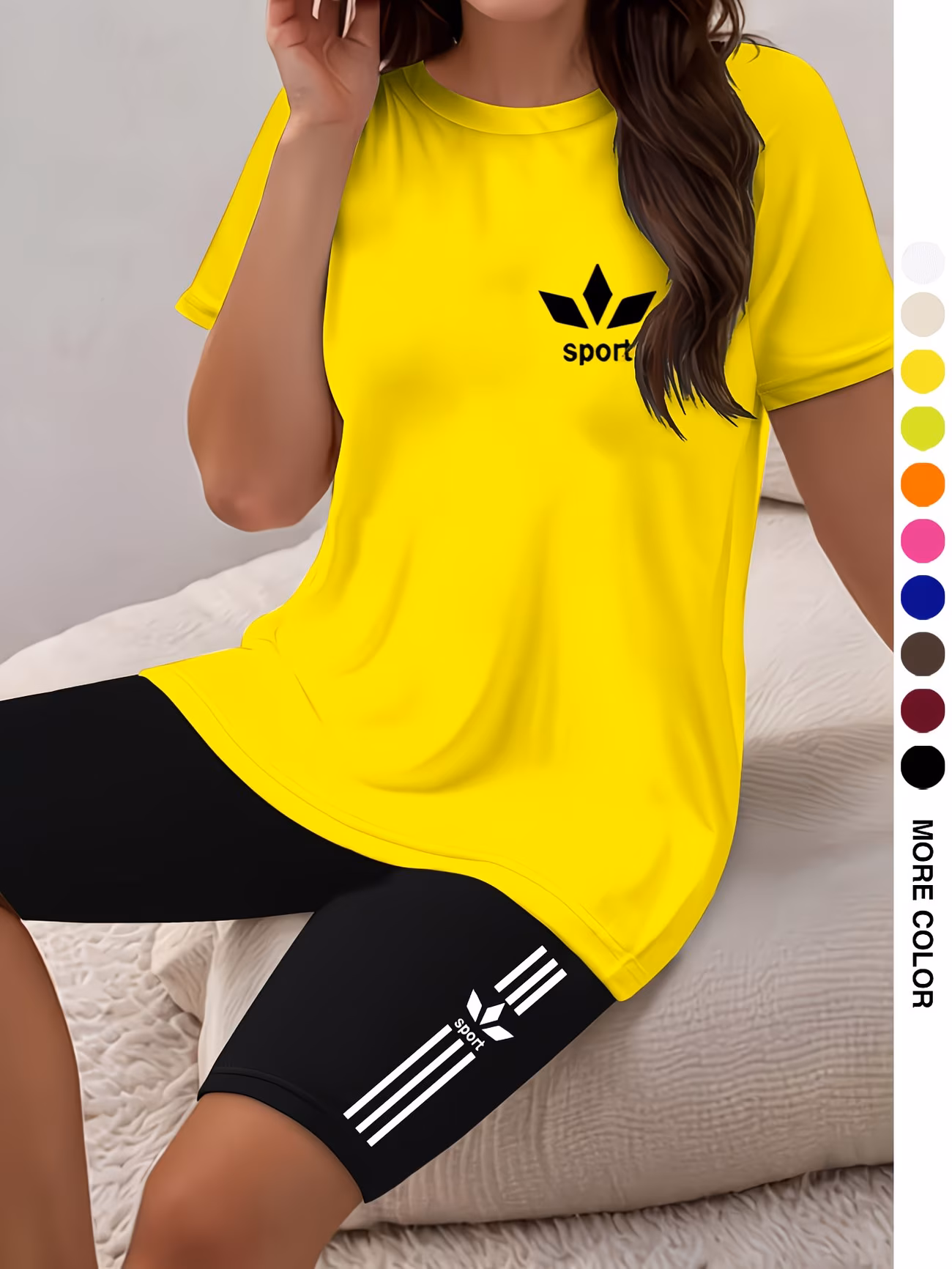 ensemble pièces pour femmes, haut à manches courtes et col rond avec imprimé et short moulant imprimé, parfait pour les s, et lextérieur. 0