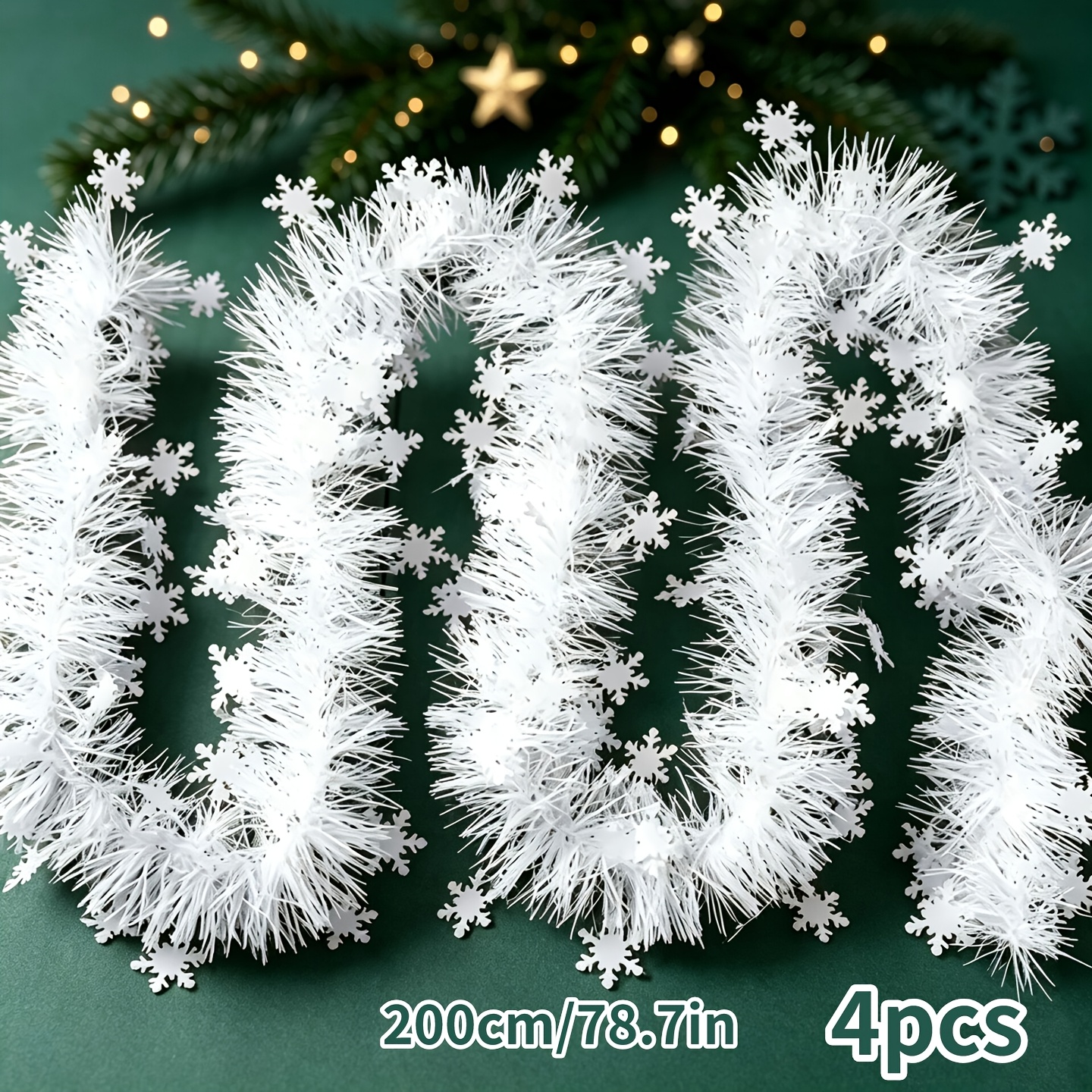 TEMU 315-inch (4-pack) White Snowflake Garland With Metallic Foil Accents Suitable For Stair Railings, Christmas Tree Decorations, And Settings