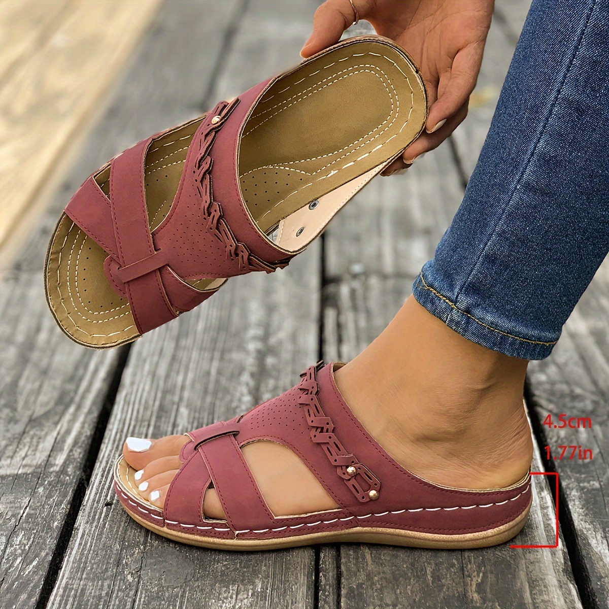 womens cut out wedge slide shoes open toe soft sole slip on shoes casual outdoor summer   8