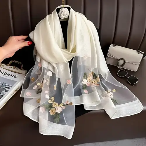 women elegant embroidered flower scarf dual layer thin breathable shawl casual sunscreen wrap long scarf wrap lightweight shawls headwrap shawl outdoor sport scarf shawl gift for birthday party chrimstas suitbale for