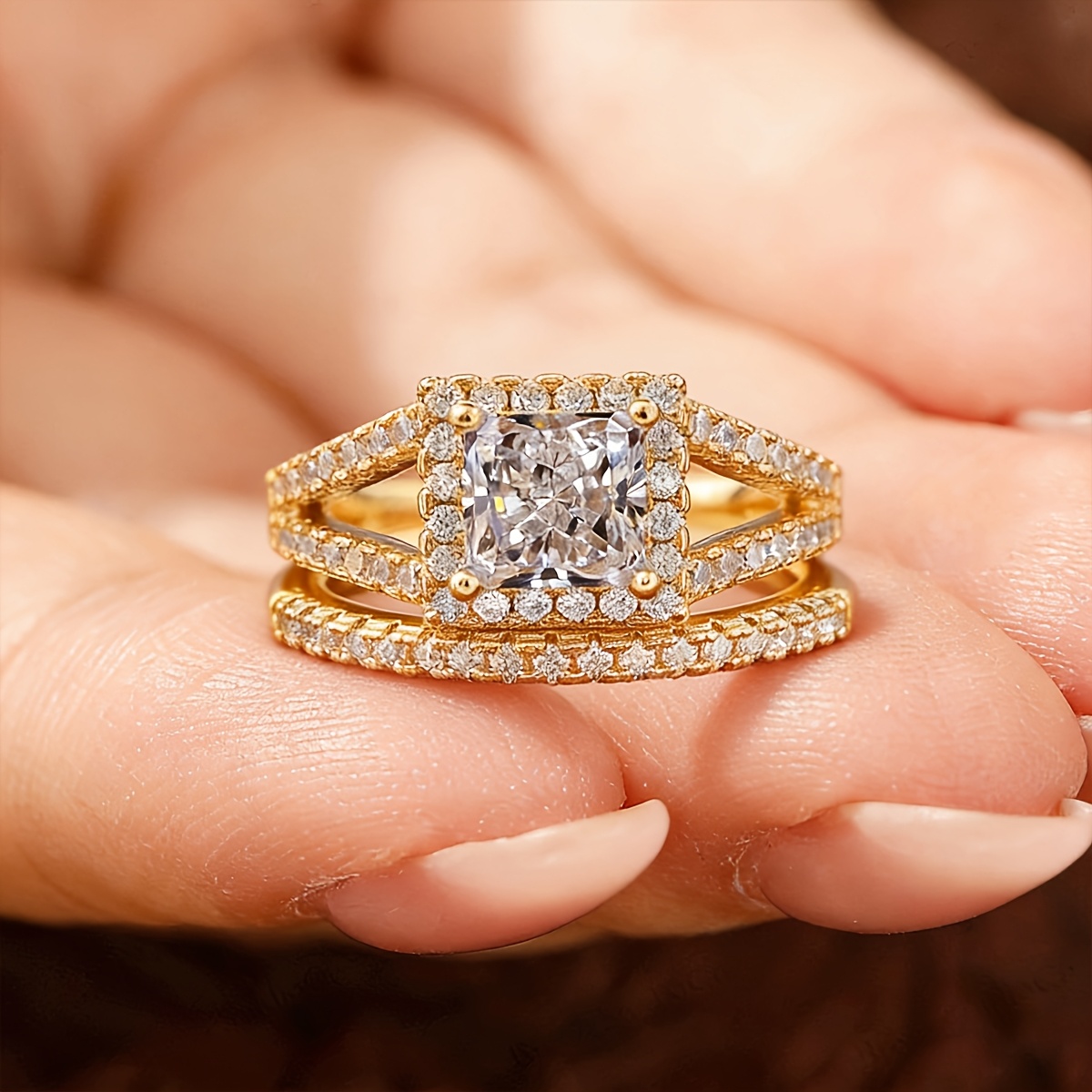 2pcs Geometric Square Ring Set for Women, Wedding & Daily Wear