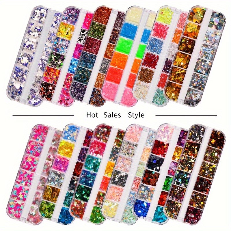 TEMU Of Holographic For Nail Sequin Shapes Featuring Of Iridescent Glitter Flakes, Including Butterflies, Hearts, And Stars, Perfect For Nail Art,