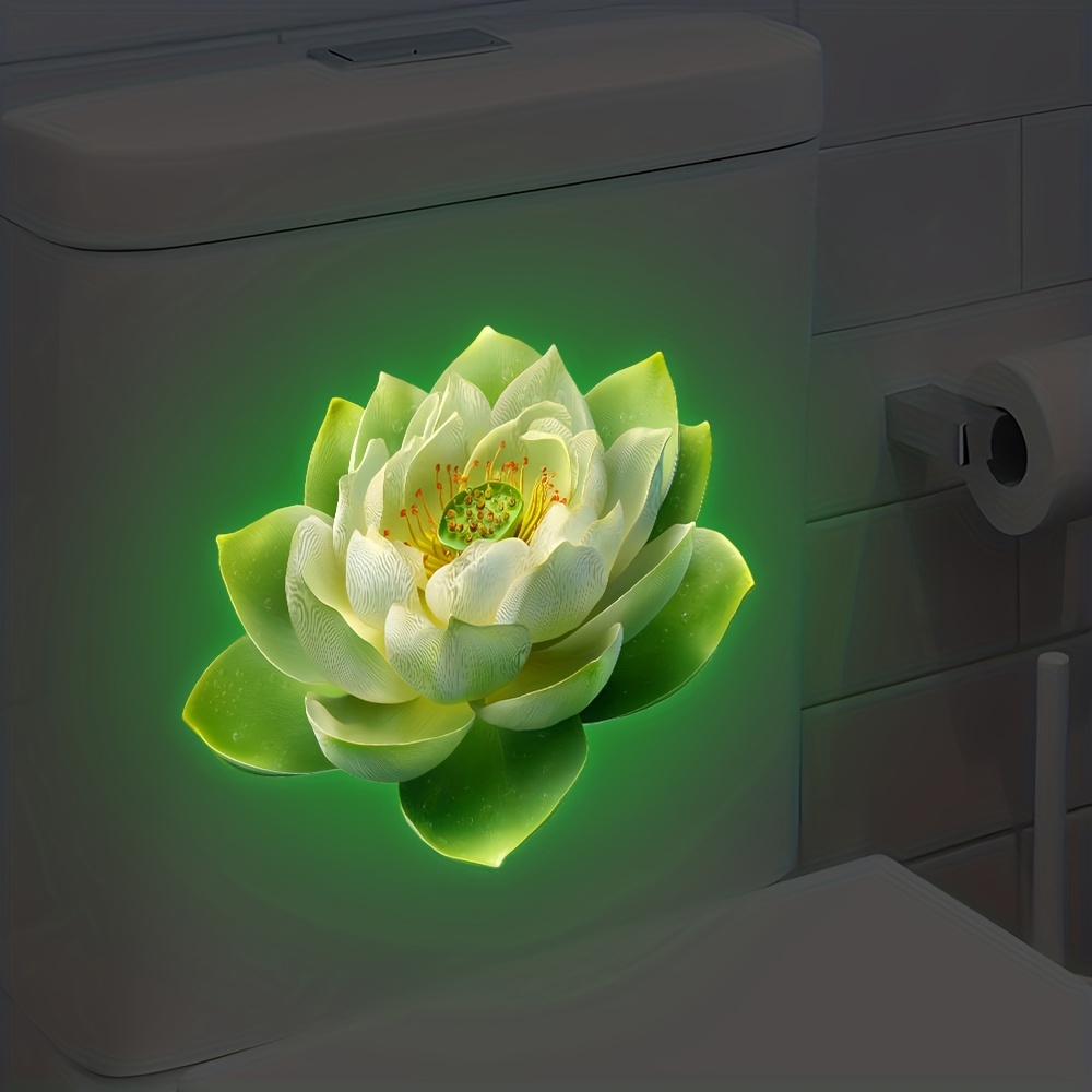Image of 1pc Super -in-dark Lotus Toilet Sticker, Exquisite Blooming Lotus Pattern Sticker On Toilet, Instantly Enhancing Bathroom Style And Atmosphere!