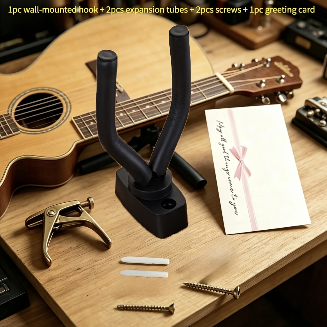 TEMU Adjustable Wall-mounted Guitar Hanger, Anti-slip Sponge Bracket, , Black, Suitable For Guitar, Ukulele, Violin - Instrument Display Hook (1pc