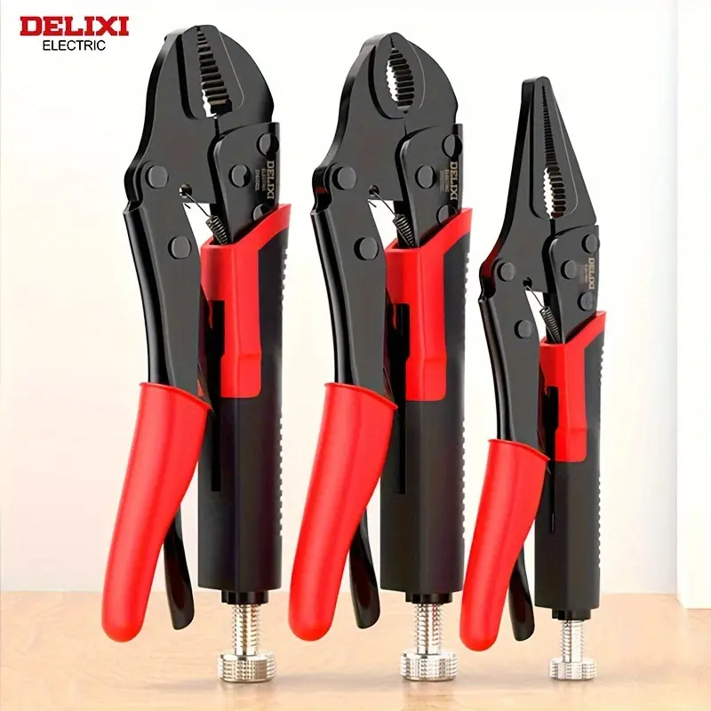 electric multifunctional locking pliers heavy duty industrial hand tool with red black handle adjustable jaws for secure clamping use on water pipes  s       pliers   tool design locking sheet metal pliers Product details 0
