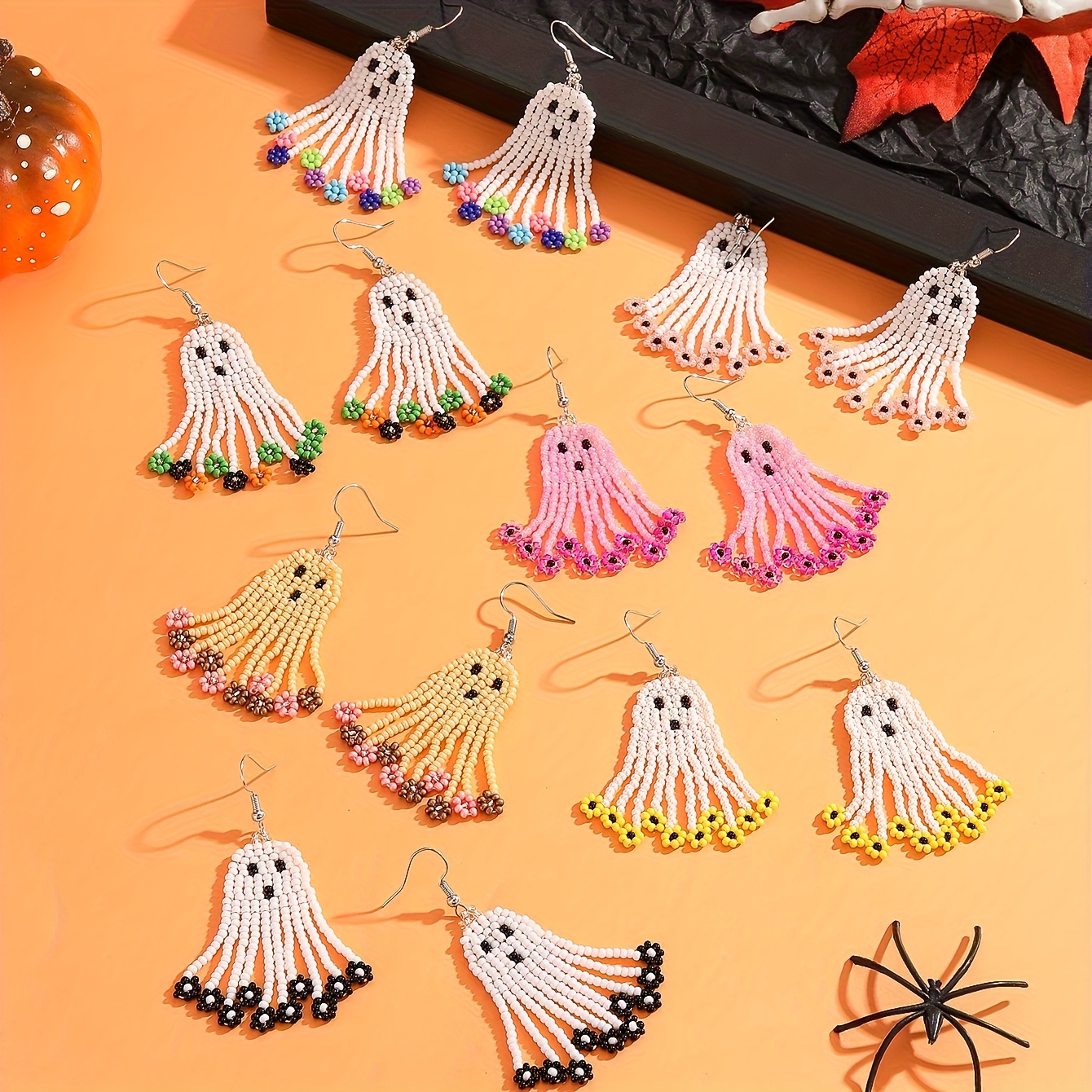 Halloween Handmade Beaded Tassel Earrings, Festive Fun