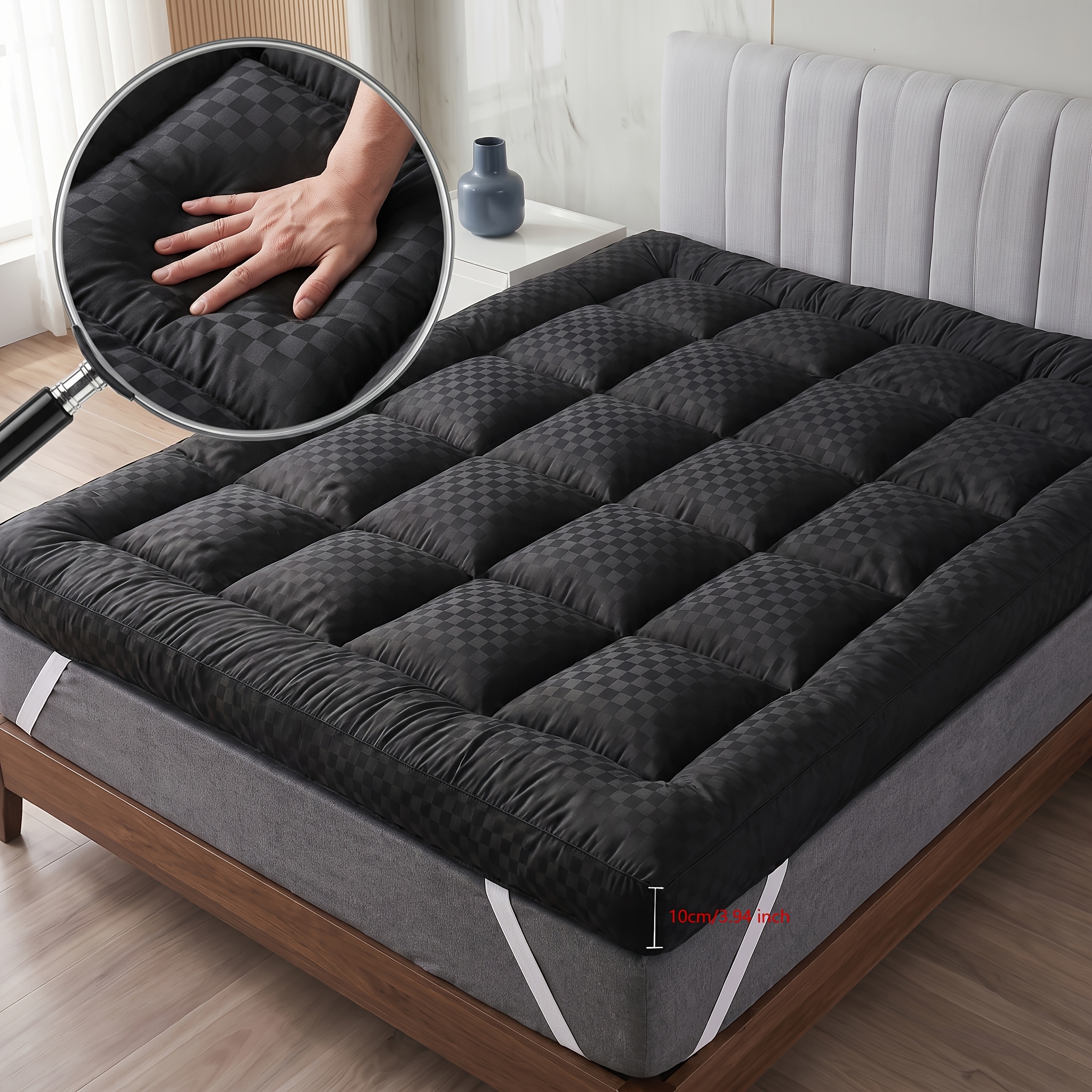TEMU 1 Protège-Matelas Épaissi à Carreaux, Coussin pour Maison, Double, Simple, Antidérapant, Tatami Fixe, Couette, Étudiant, Pliable, Respirant,