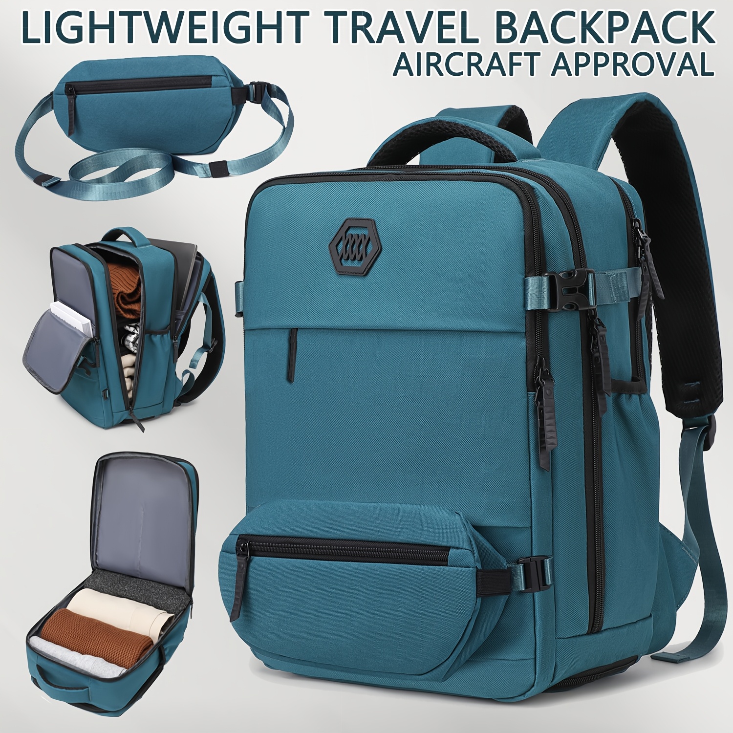 Mochila de viaje para hombres y mujeres, aprobada para aerolíneas con compartimento para tenis, bolso casual para laptop de 39.62 cm, ideal para viajes de negocios y abordaje de vuelos