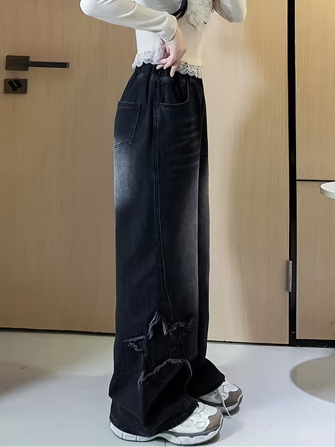 y2k ' star patched loose fit baggy jeans washed - Temu