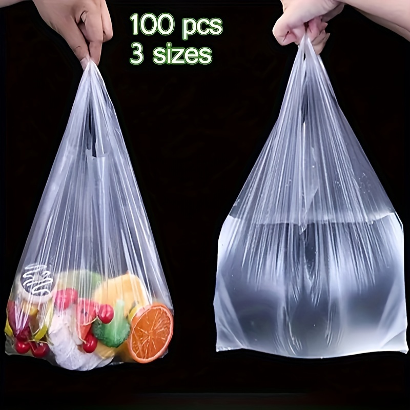 

Value Pack 100pcs Plastic Packaging Bag, White Transparent Plastic Bag, Supermarket Shopping Bag, 3 Sizes Of Plastic Bag, Disposable Plastic Bag For Shops