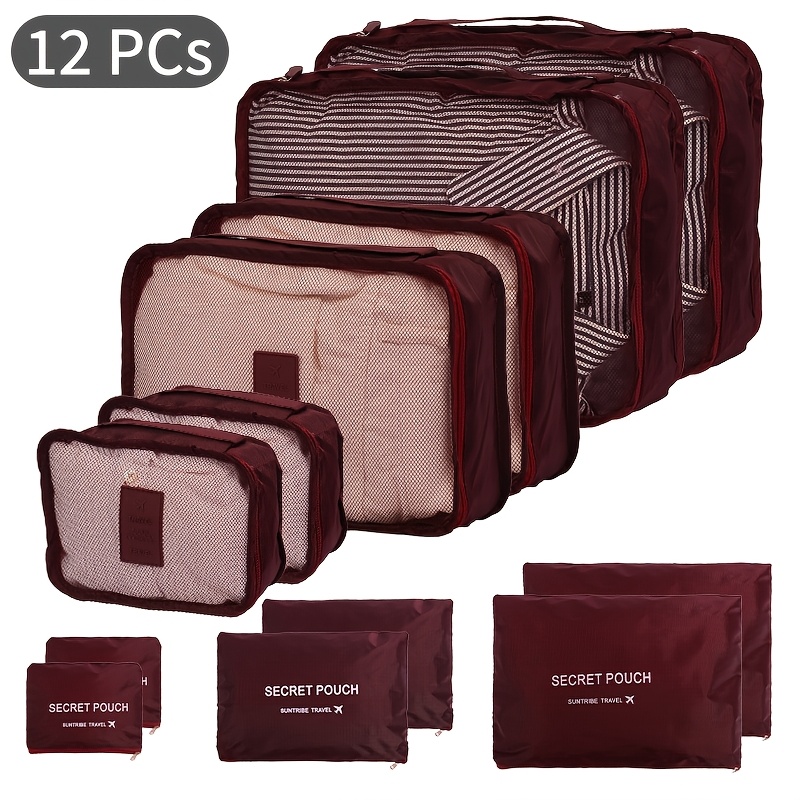 E-shop 12-teiliges Reise-Organizer-Set für Koffer-Organisation mit Reißverschlusstaschen - Verdickter Gepäck-Organizer mit farbcodierten Fächern für