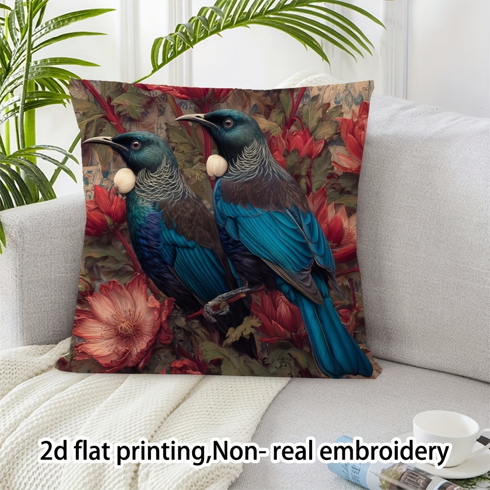 TEMU 1pc Double-sided Printed Short Plush Pillowcase, Retro New Zealand Bird Pillow Cover | 16x16 18x18 20x20 Inches Short Plush Cushion Cover With