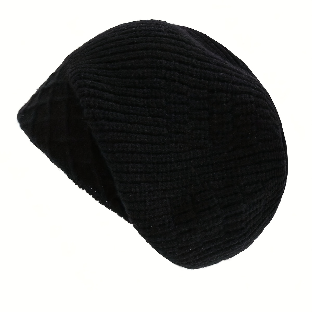 TEMU Women' Color Casual Vintage Jacquard Fabric Slouchy Beanie, High Stretch Versatile Brimless Cold Weather Hat For Large Head , Face-framing,