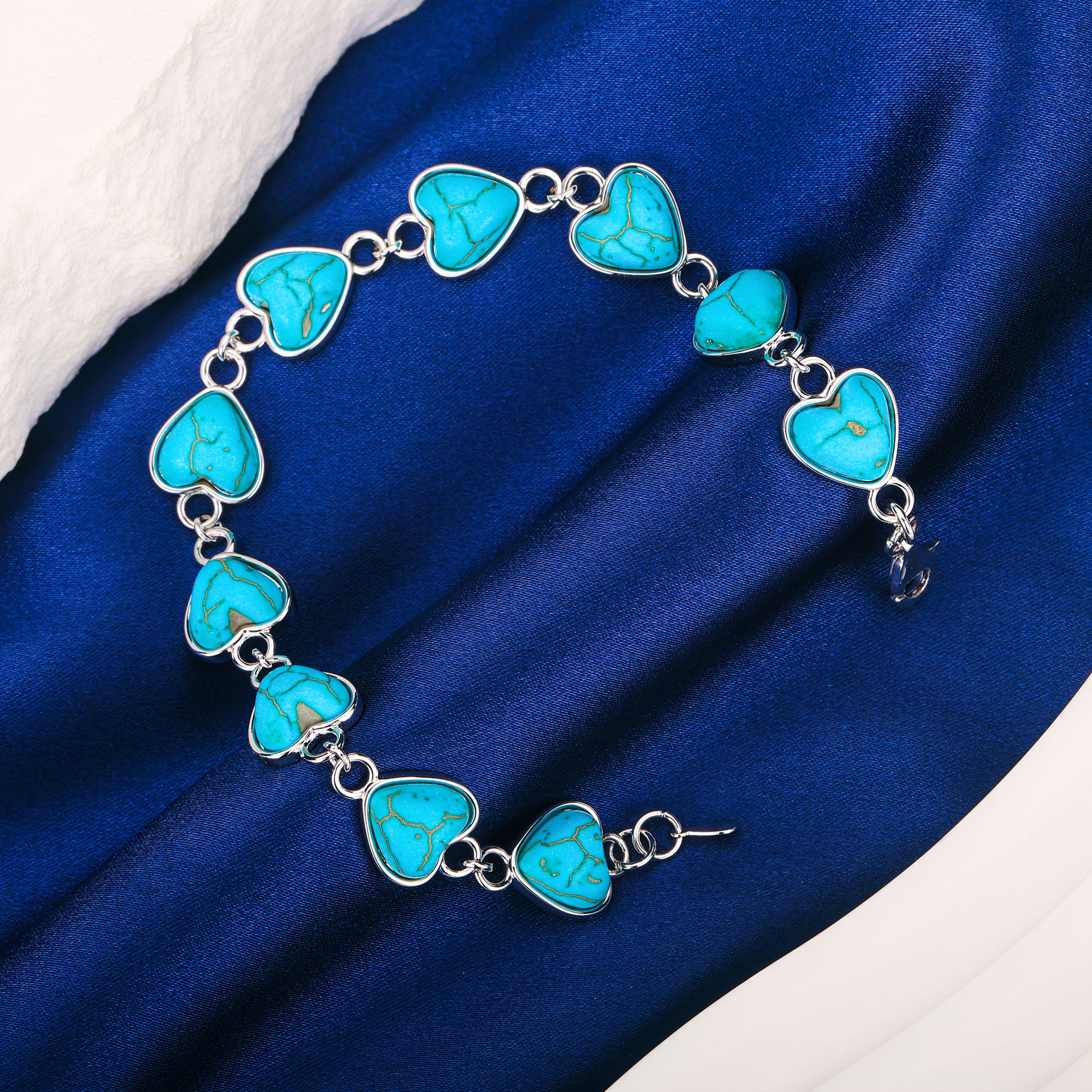 Image of 925 Sterling Silver, Women's Fashion Heart Turquoise Bracelet Sexy Fashion Suitable For Daily Wear Anniversary Gift Christmas Valentine's Day Mother's Day With Exquisite Gift Box