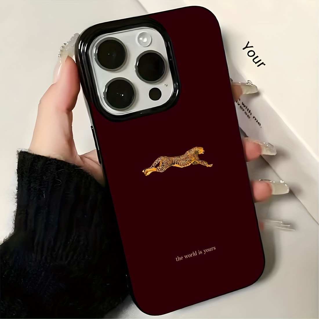 TEMU Fashion Leopard Print Burgundy Phone Case, Suitable For Iphone 17/17 Pro/17 Air/17 Pro Max/16/15/14/13/12/11/pro/plus/pro Max - Shockproof, ,