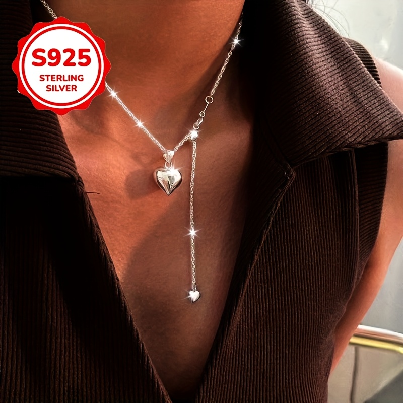 TEMU Collier avec pendentif cœur élégant en argent S925, idéal pour un usage , design original, bijoux tendance pour femmes, convient autant pour un
