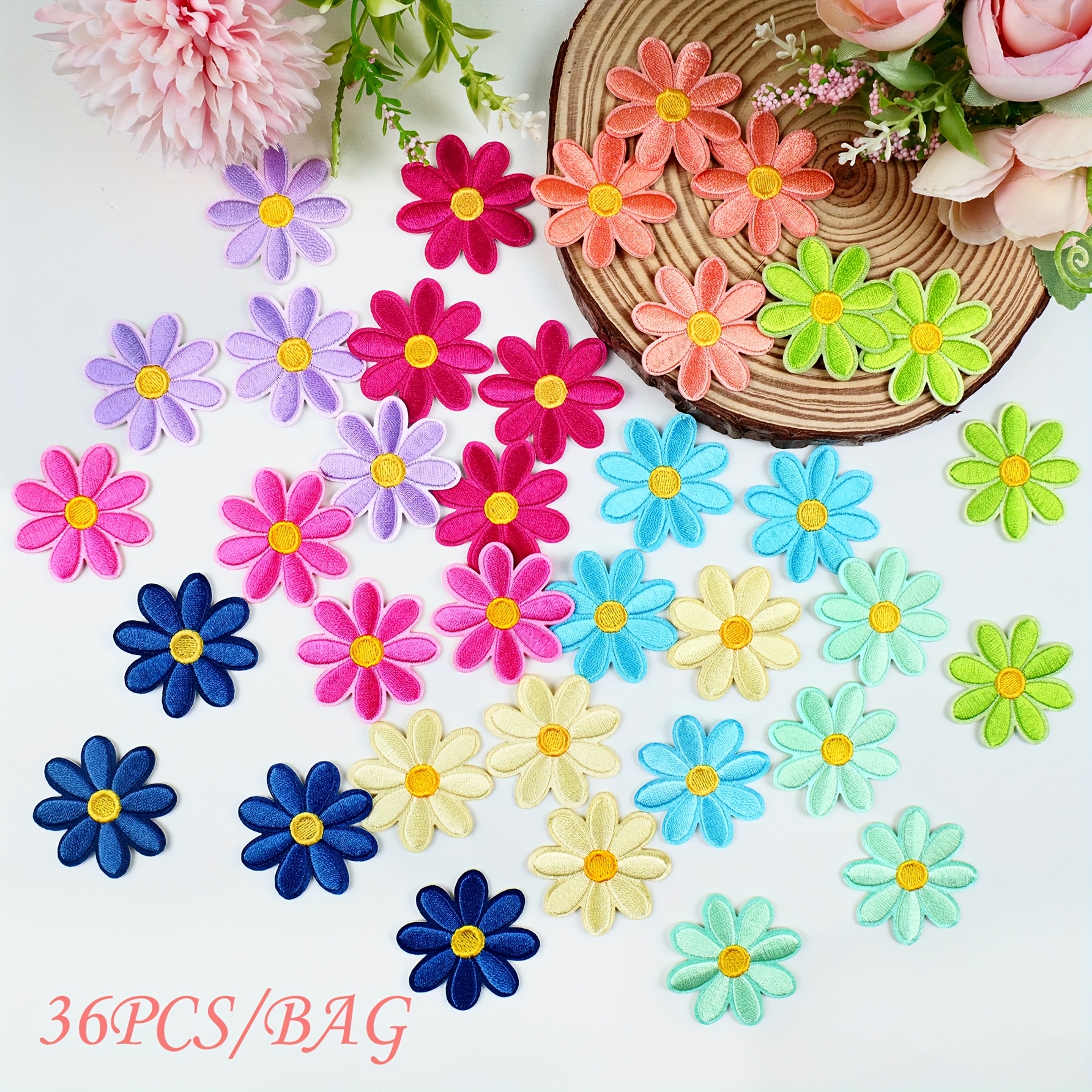 36pcs Small Flower Pattern Iron-on Patches, Sewing Embroidery Patch For Clothes, Shoes, Bag, Hat, Jeans Additions
