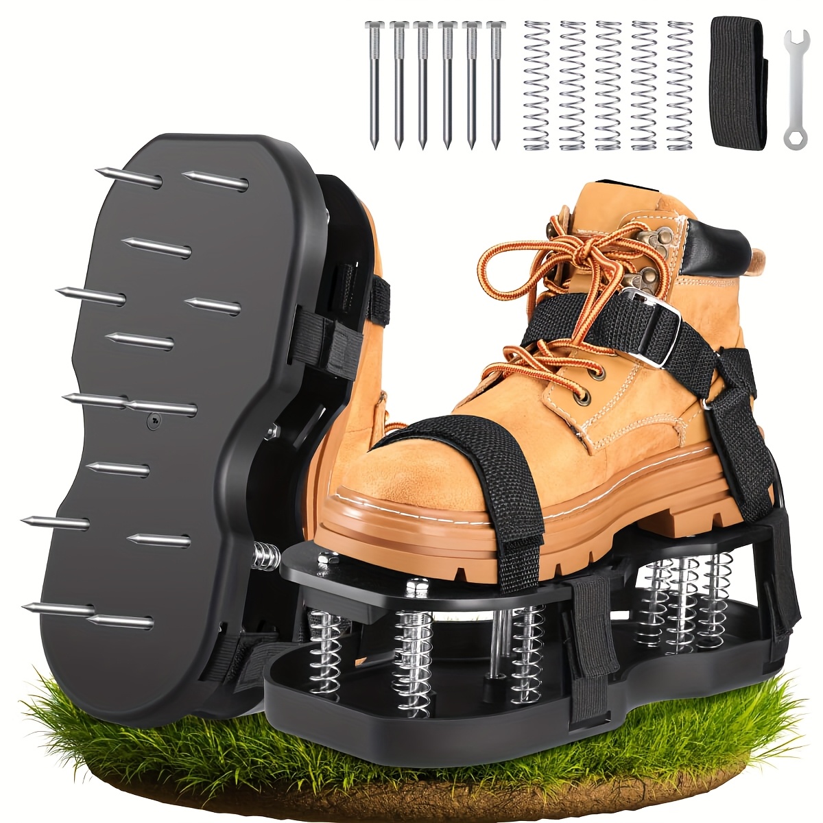 TEMU Lawn Aerator Shoes For Grass, Aerator Lawn Tool, Automatic Dirt And Leaf , Heavy Duty Manual Lawn Aerator Tool With 26 Iron Spikes, Yard Grass