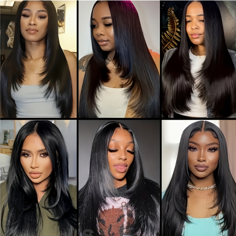 26" Layered Synthetic Wig, A Glueless Option With Synthetic Lace, Featuring A 4*1 Layered Cut And Straight Hair, Designed For Women. Wigs Are Perfect For Daily Use And Have A Density Of