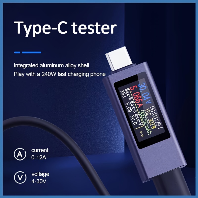 

Kws-2302c Type-c Multimeter, Digital Voltage & Current Tester, 4-30v 0-12a, , Metal Construction, Shockproof, Usb Powered, 1% Accuracy, No Battery Included