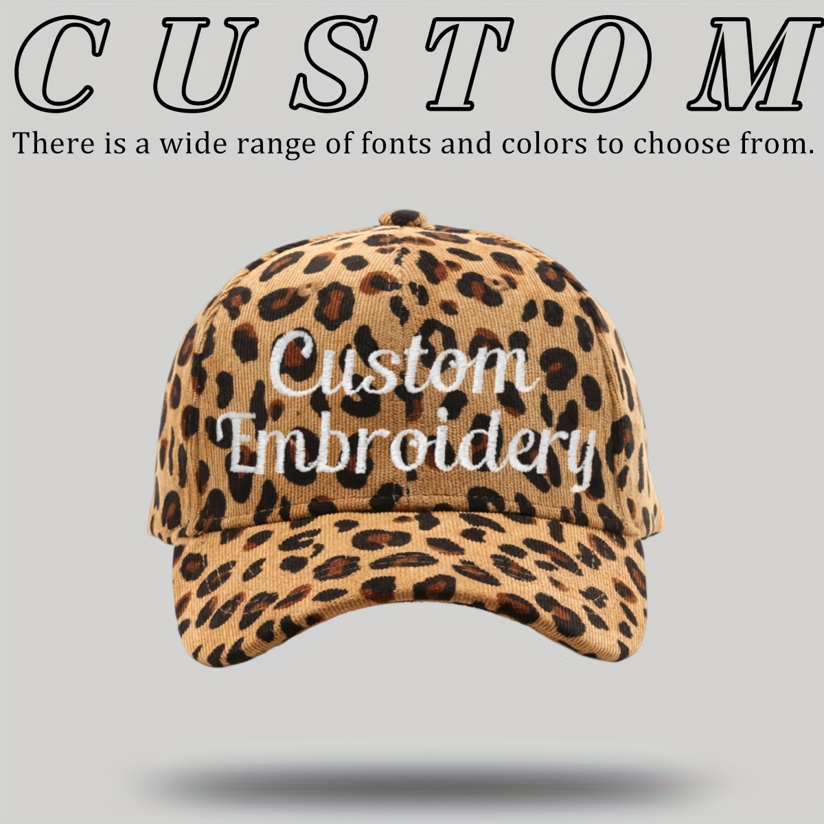 TEMU Gorra de béisbol personalizada con estampado de leopardo, texto personalizado, técnica de bordado, sombrero con personalizado, tu mensaje a